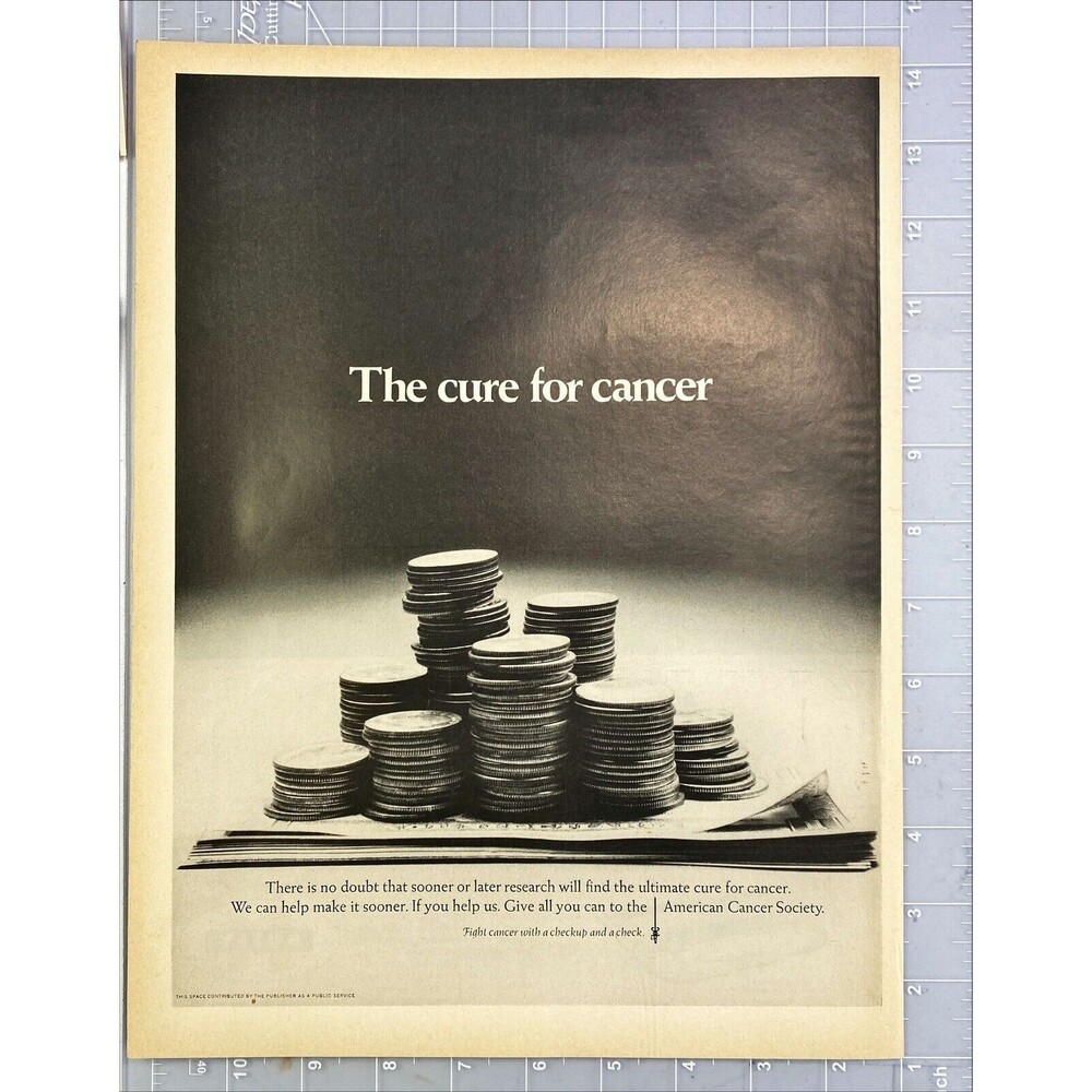 American Cancer Society "Giving-It's the Cure for Cancer" Vintage Print Ad 1970